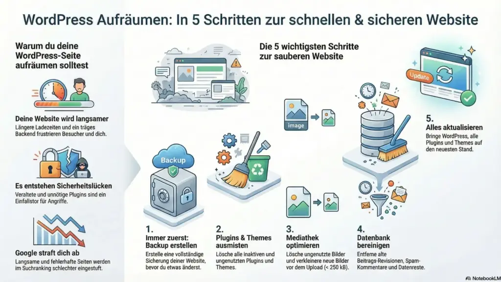 WordPress aufräumen: 10 Schritte + Checkliste für mehr Speed & Sicherheit 2 WordPress aufräumen: 10 Schritte + Checkliste für mehr Speed & Sicherheit 1